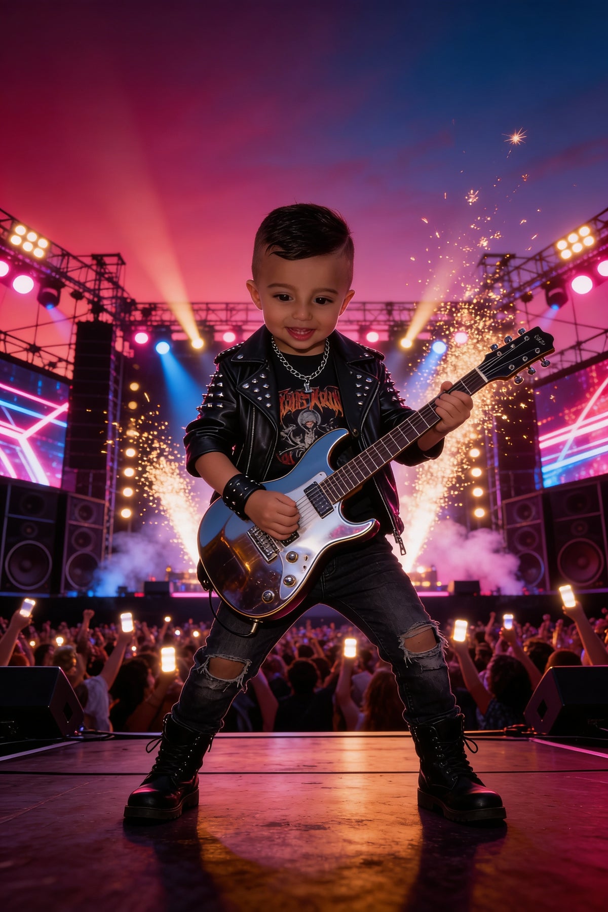 Der kleine Rockstar – Kinderportrait auf Leinwand