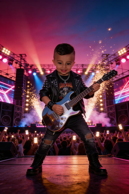 Der kleine Rockstar – Kinderportrait auf Leinwand