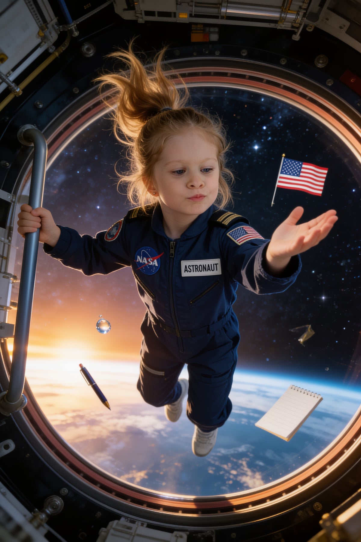 Die kleine Astronautin – Kinderportrait auf Leinwand