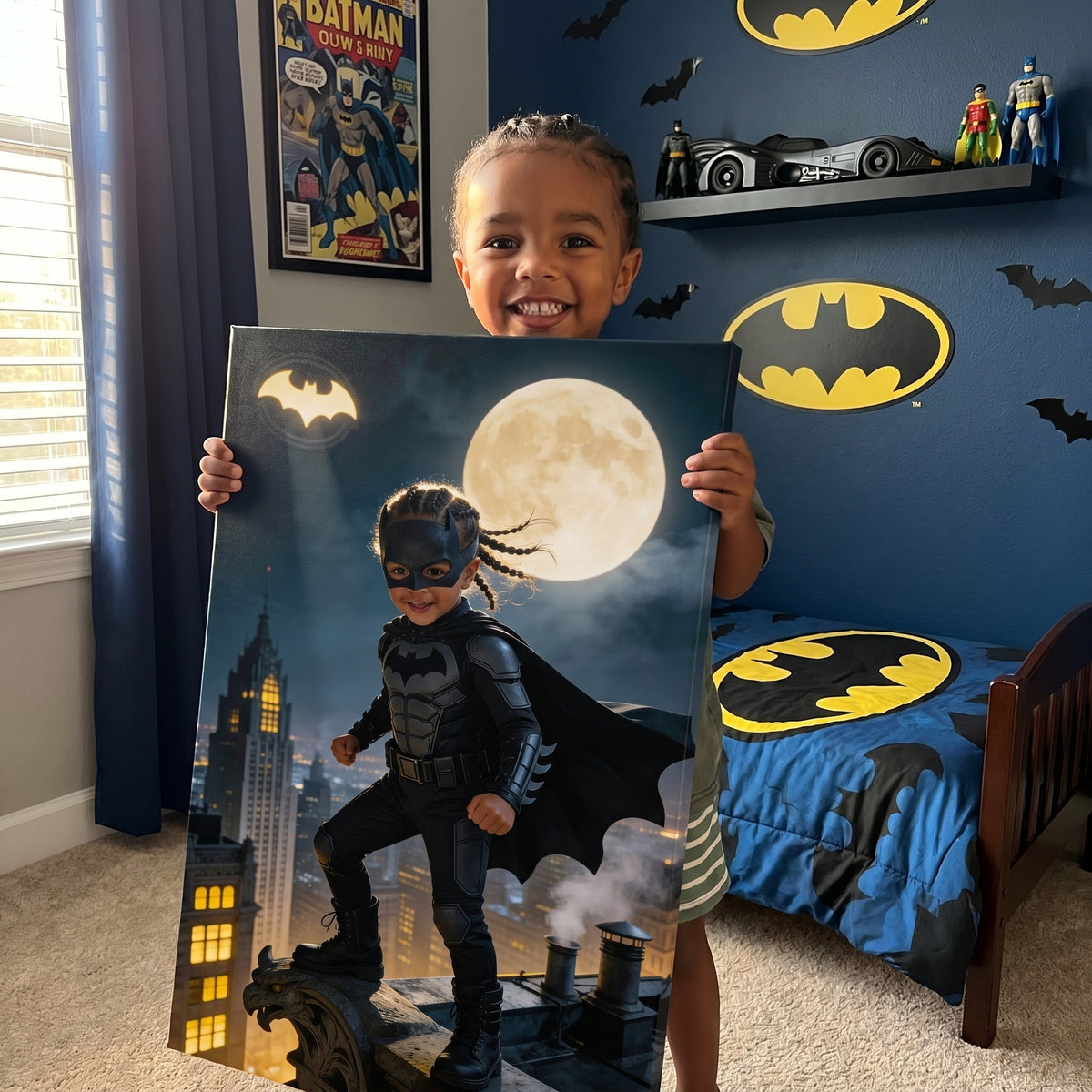 Der kleine Fledermaus-Held – Kinderportrait auf Leinwand
