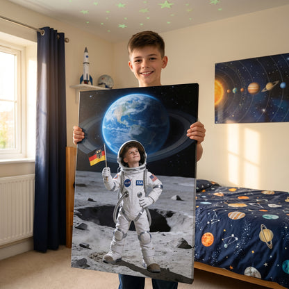 Der kleine Astronaut – Kinderportrait auf Leinwand