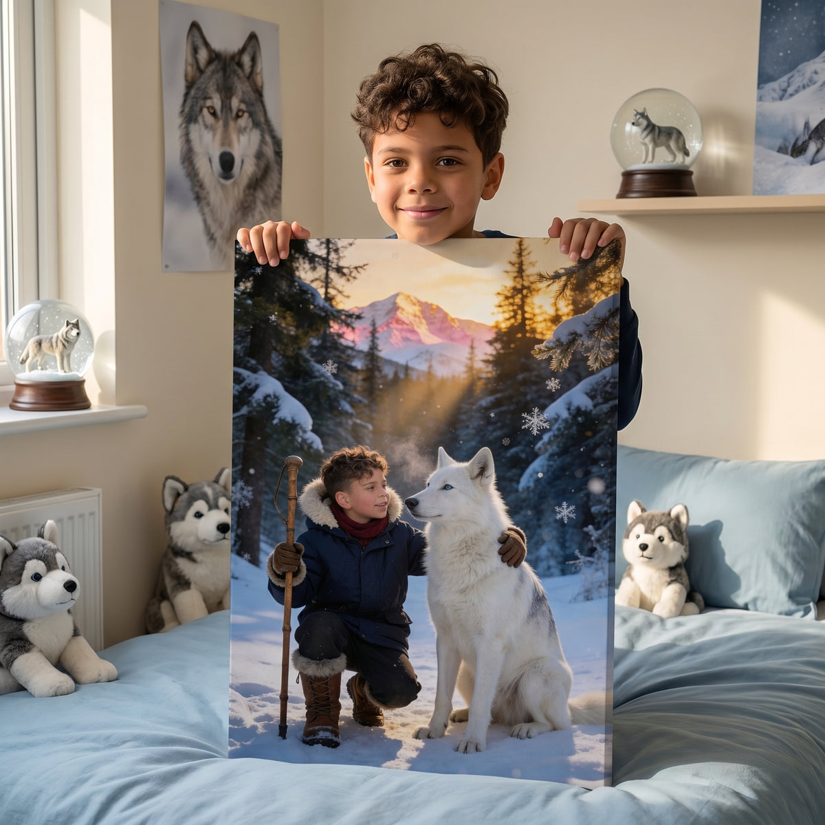 Der kleine Wolfsforscher – Kinderportrait auf Leinwand