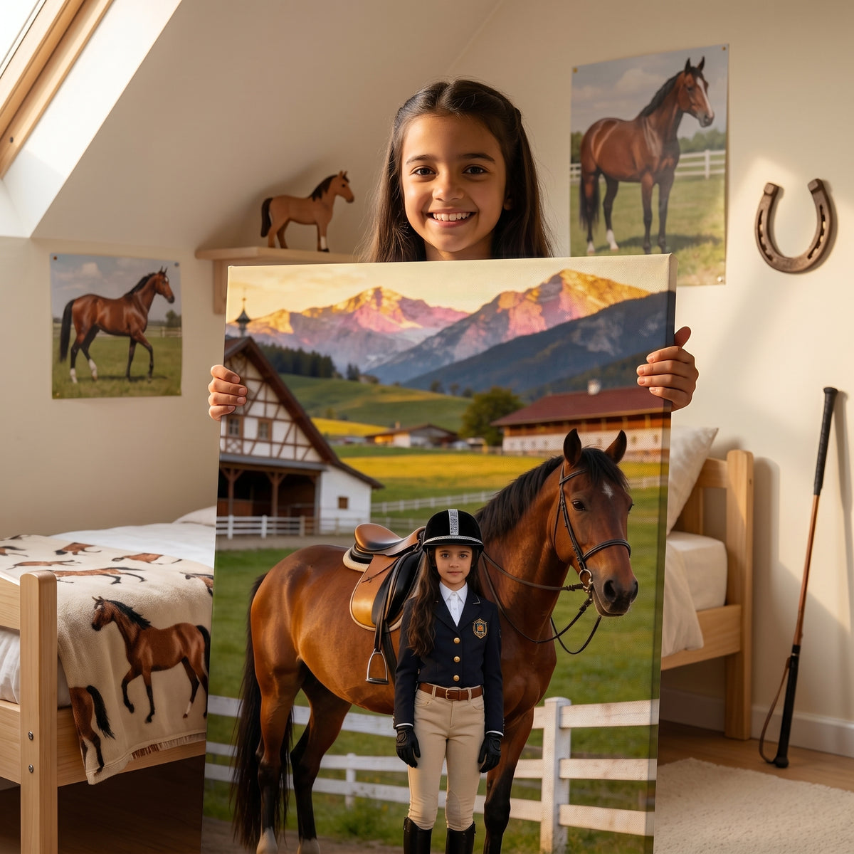 Die kleine Reiterin – Kinderportrait auf Leinwand