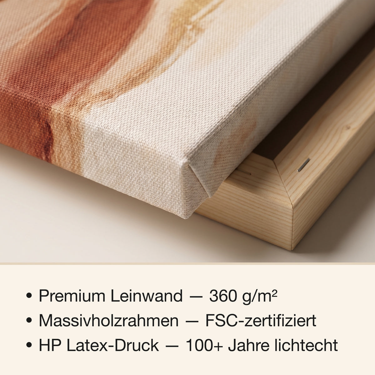Premium-Leinwand mit 360 g/m² auf massivem FSC-zertifiziertem Holzrahmen